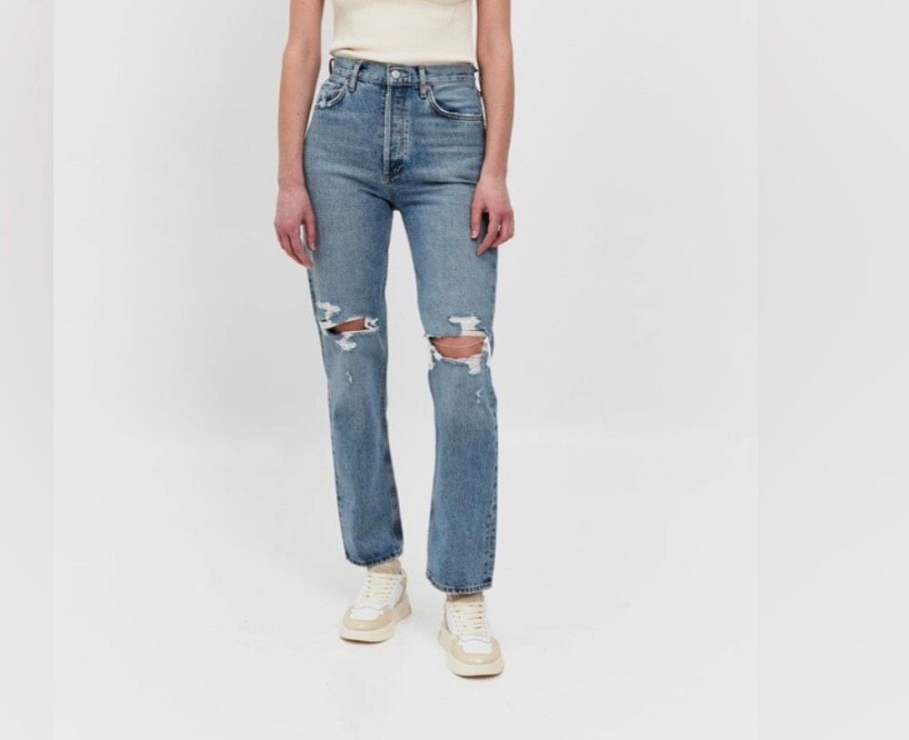 AGOLDE Riley High Rise Distressed Straight Cut Jeans-26/2